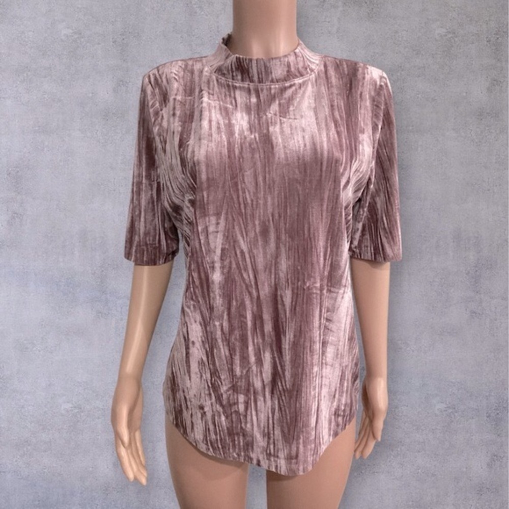 Pilcro Anthro Crushed Velvet Mauve Half Sleeve Top Mock Neck Size XL